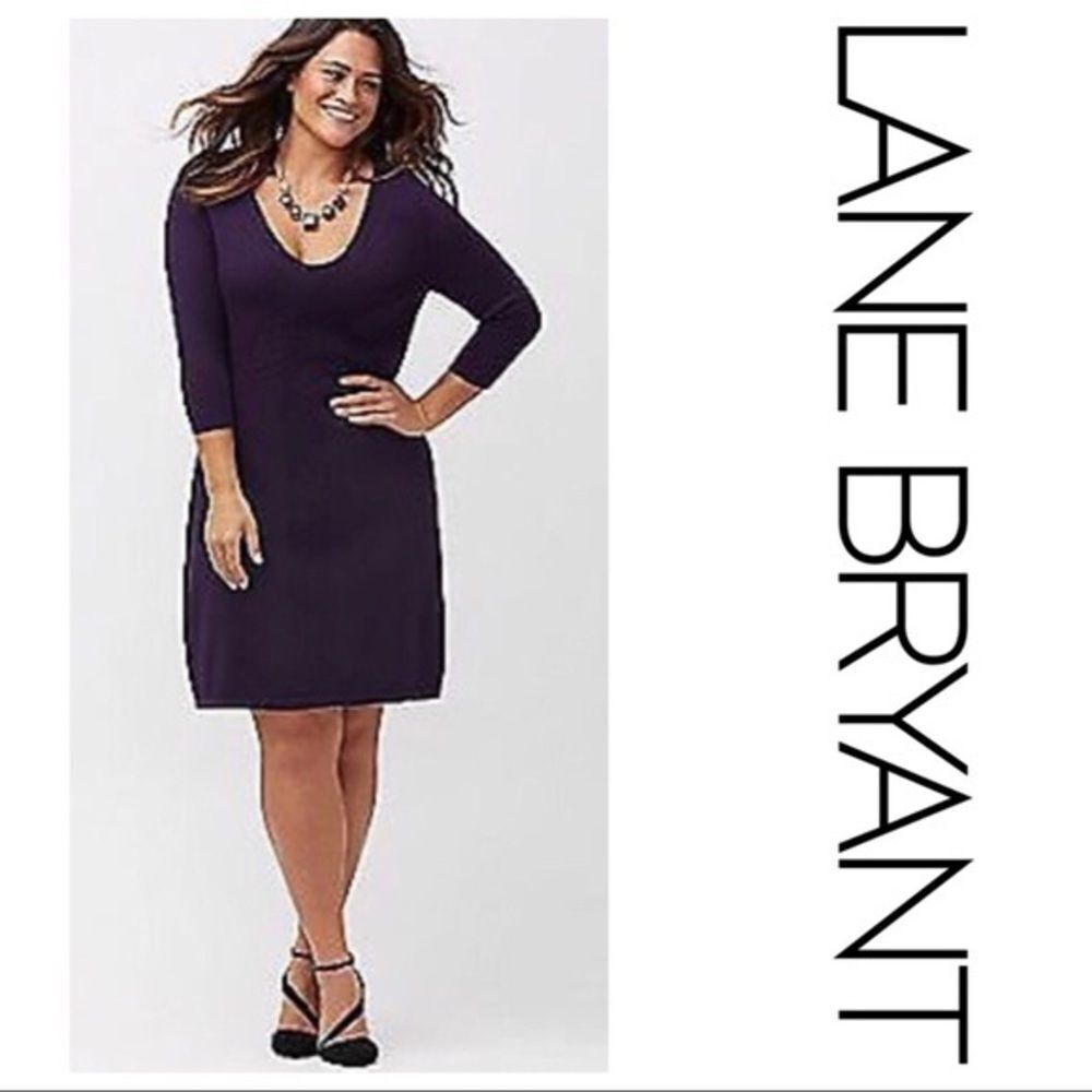 Lane Bryant purple 3/4 sleeve pointelle midi sweater‎ dress